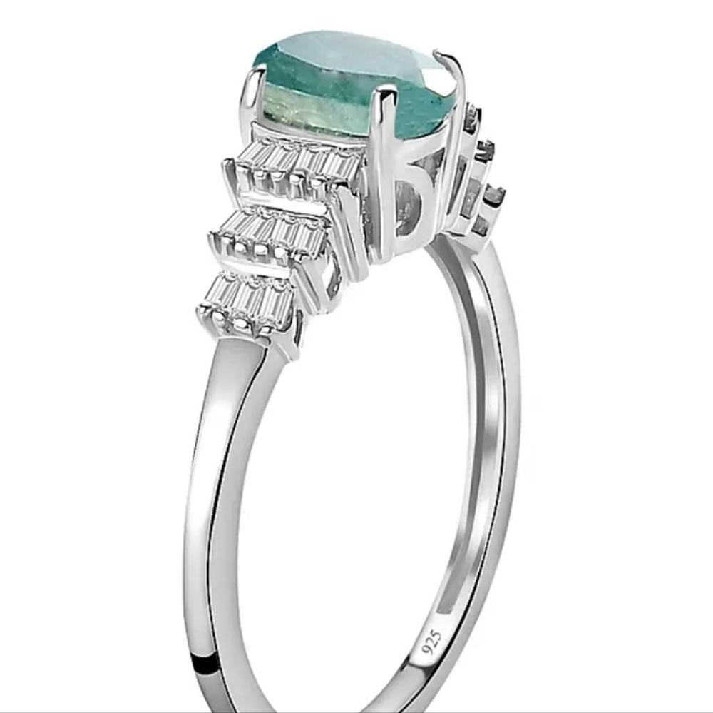 RARE Natural Grandidierite & Diamond Baguettes in Platinum/925 Ring Size 7! - Picture 3 of 5